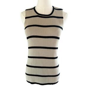 Vintage Tommy Hilfiger Ribbed Knit Tank Striped Beige Black Womens L Fall Preppy